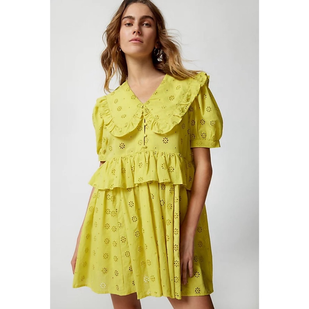 Urban Outfitters Scarlet Eyelet Mini Dress In Chartreuse